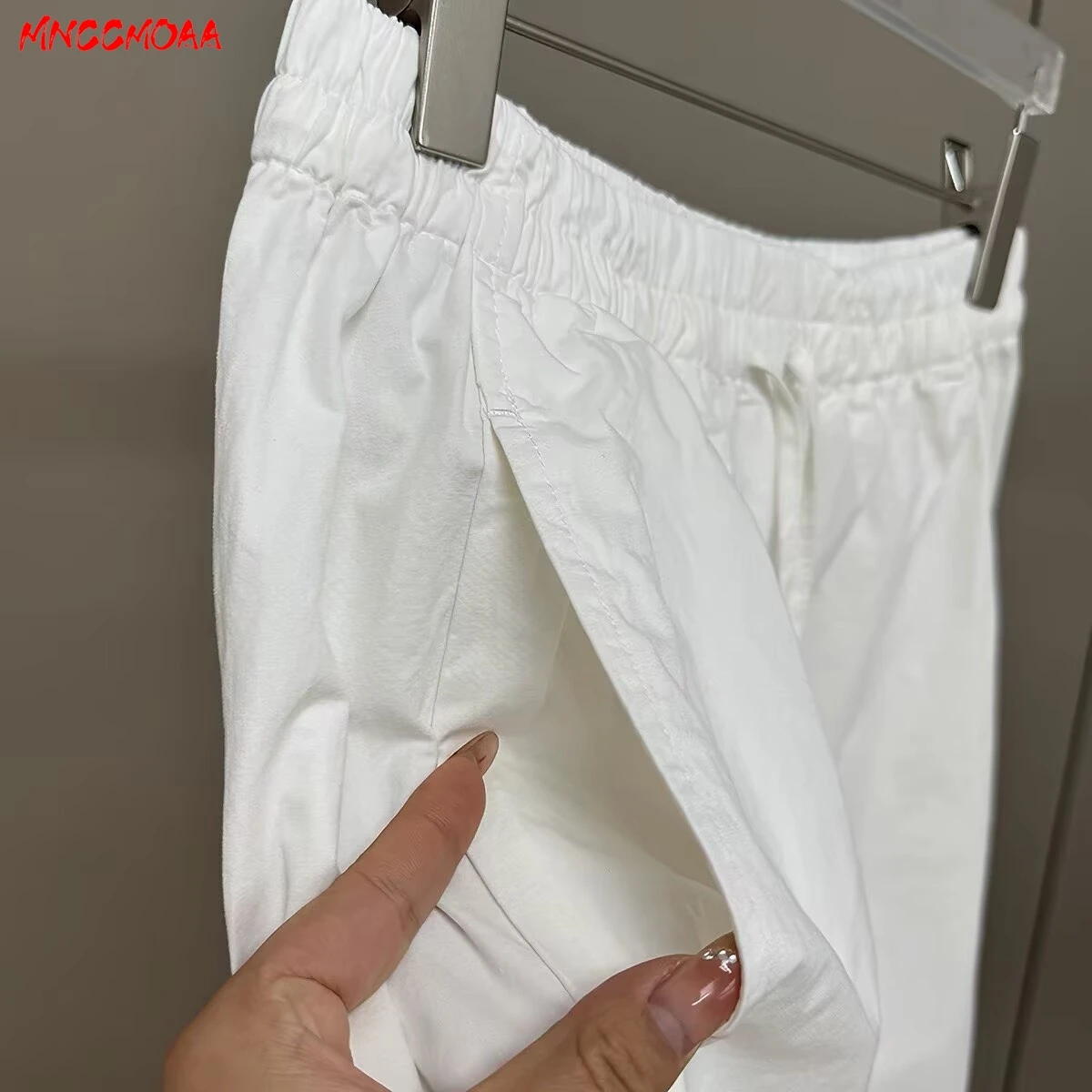 Women's White Elastic Waist Wide Leg Pants Summer Female Casual Loose Trousers