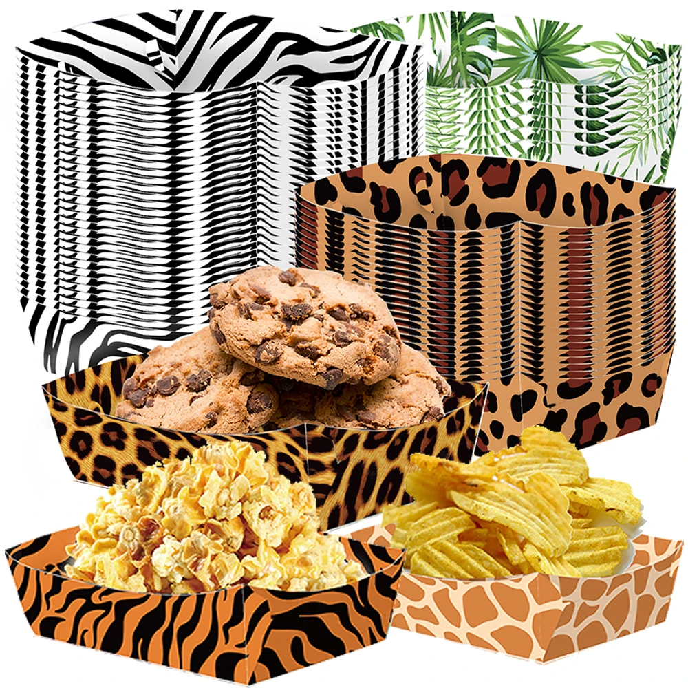 Dschungel-Safari Tier Einweg-Papier-Snackbox Popcorn-Box Geschenktüte Leopardenmuster Safari Geburtstagsparty Deko-Zubehör – Detail 2