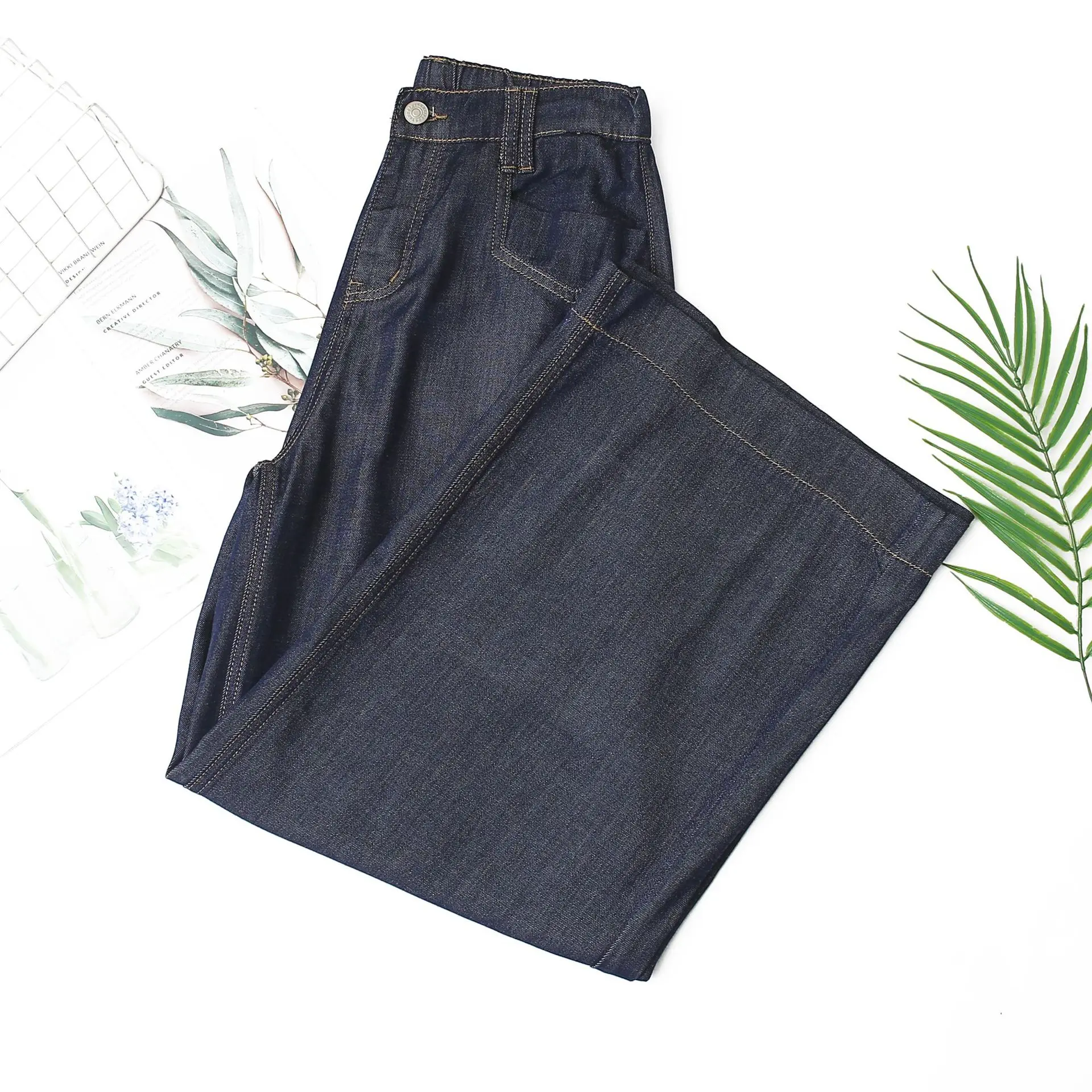 Neue Sommer-Lyocell-Jeans mit weitem Bein, 100 kg, Premium-Plus-Size-Damen-Design, dünne Denim-lange Hosen 5335