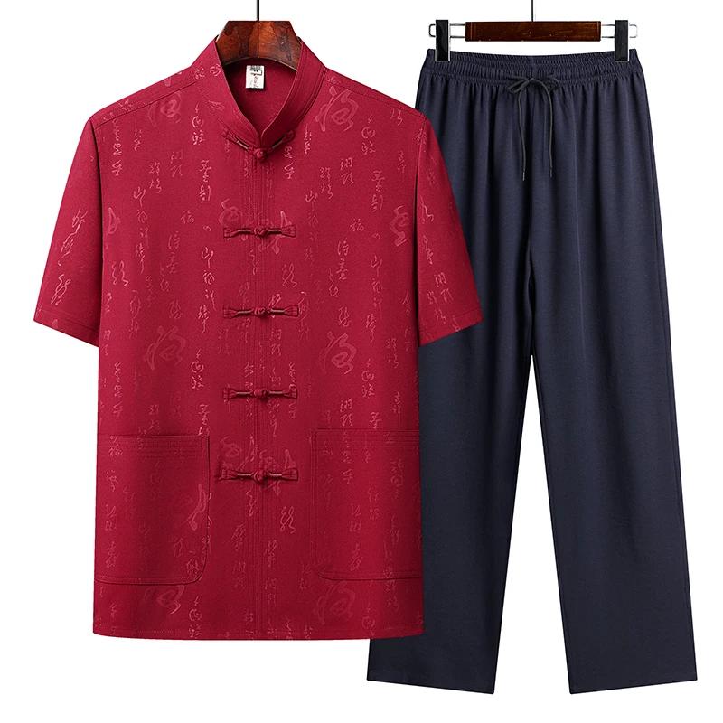 (Shirt + trousers) 2024 summer fashion men shirt short sleeve shirts mens sets High quality shirts male Two Piece size M-4XL