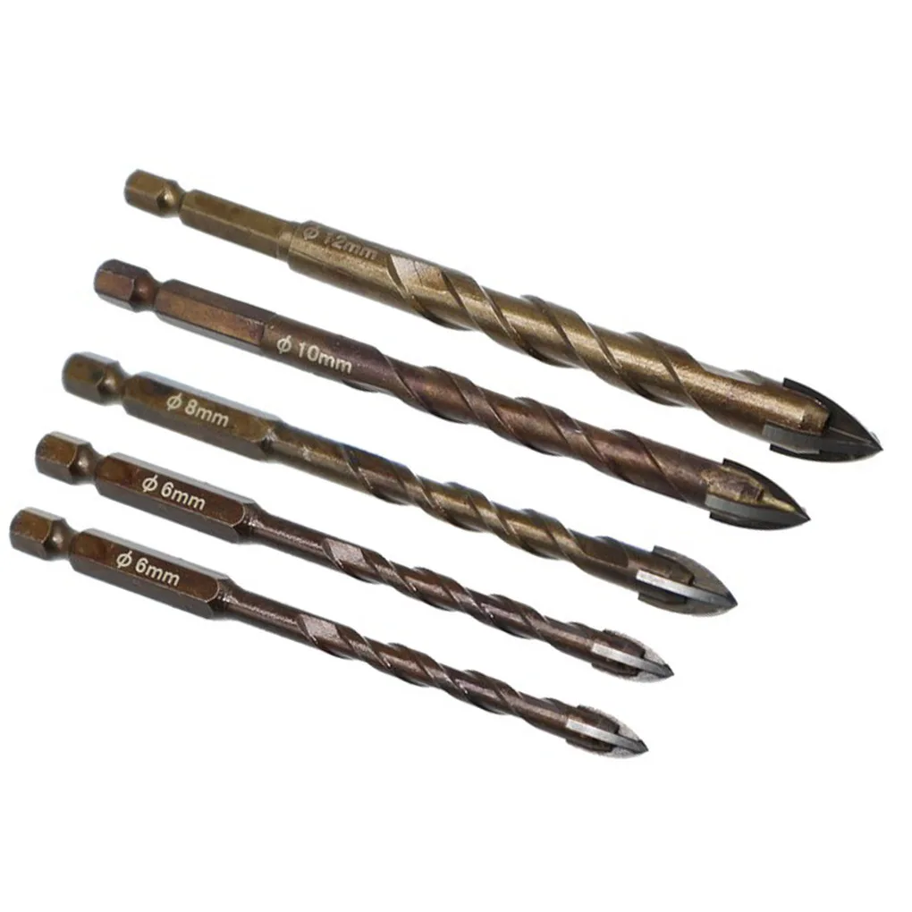 

Сверла Шестигранная плитка Отверстия для камня Набор сверл для деревообработки и стекла из сплава, 6 мм, 6 мм, 8 мм, 10 мм, 12 мм