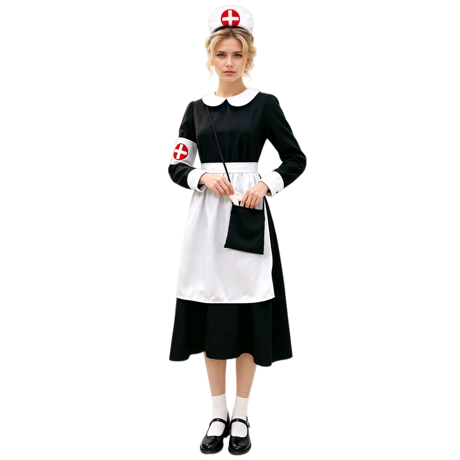 

Classic Black White Nurse Uniform Set - Women Nurse Cosplay Outfit Halloween Carnival Stage Performance Costume