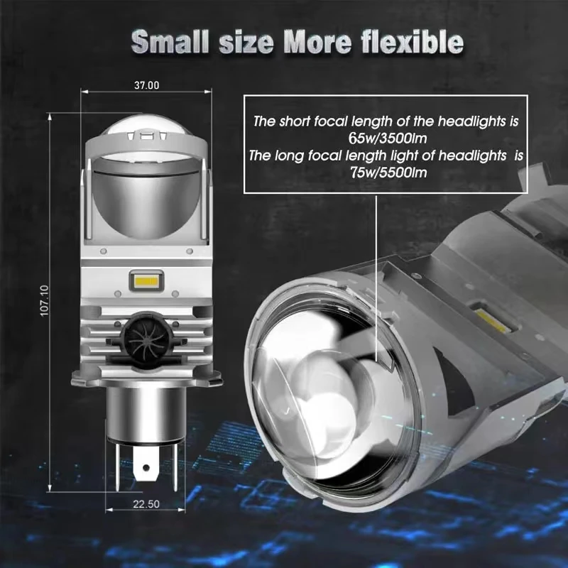 F40B LED H4 Lens Bi LED Mini H4 Projector Headlight Bulbs Lenses Headlamp Turbo LED Bulb High Low Light For Car Motorcycle