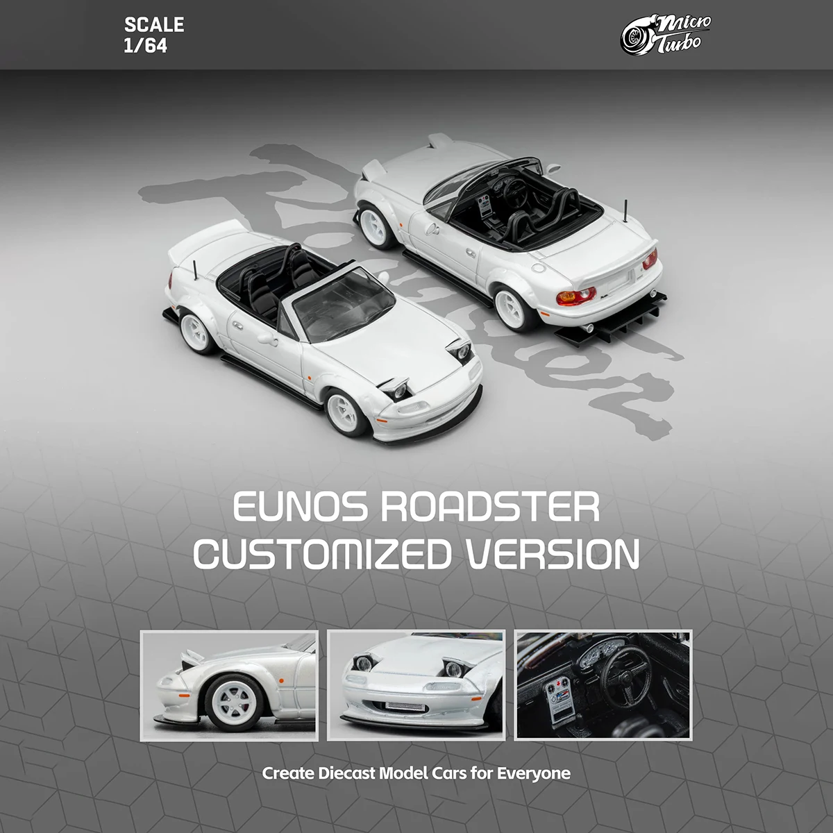 

Micro Turbo 1:64 Eunos Roadster NA Custom Widebody White Convertible Diecast Model Car In Stock Ready To Ship