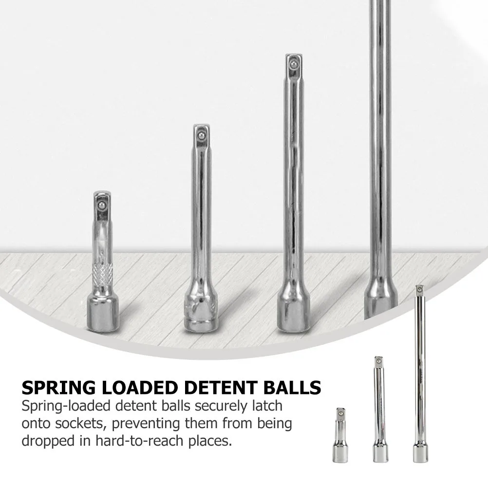 

3Pcs Extension Bar Kit Steel Lengthened Socket Extension Rod Wobble Function Non Slip Grip Detent Balls for Tightening Loosening