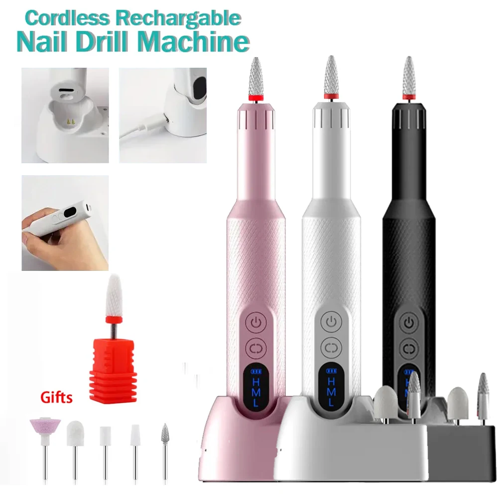 Nieuwe 18000Rpm Draadloze Nagelboormachine Elektrische Nagelschuurmachine Draadloze Oplaadbare Manicure Machine Frees Nagelmachine