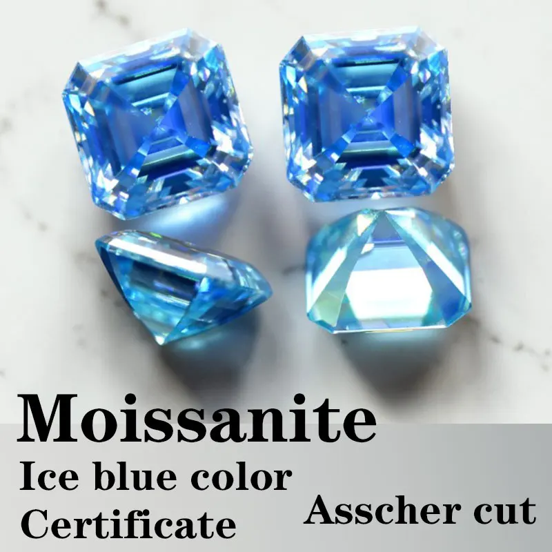 

Муассанит VVS1, квадратная огранка Ашер, цвет ледяной синий, с сертификатом, ручная огранка
