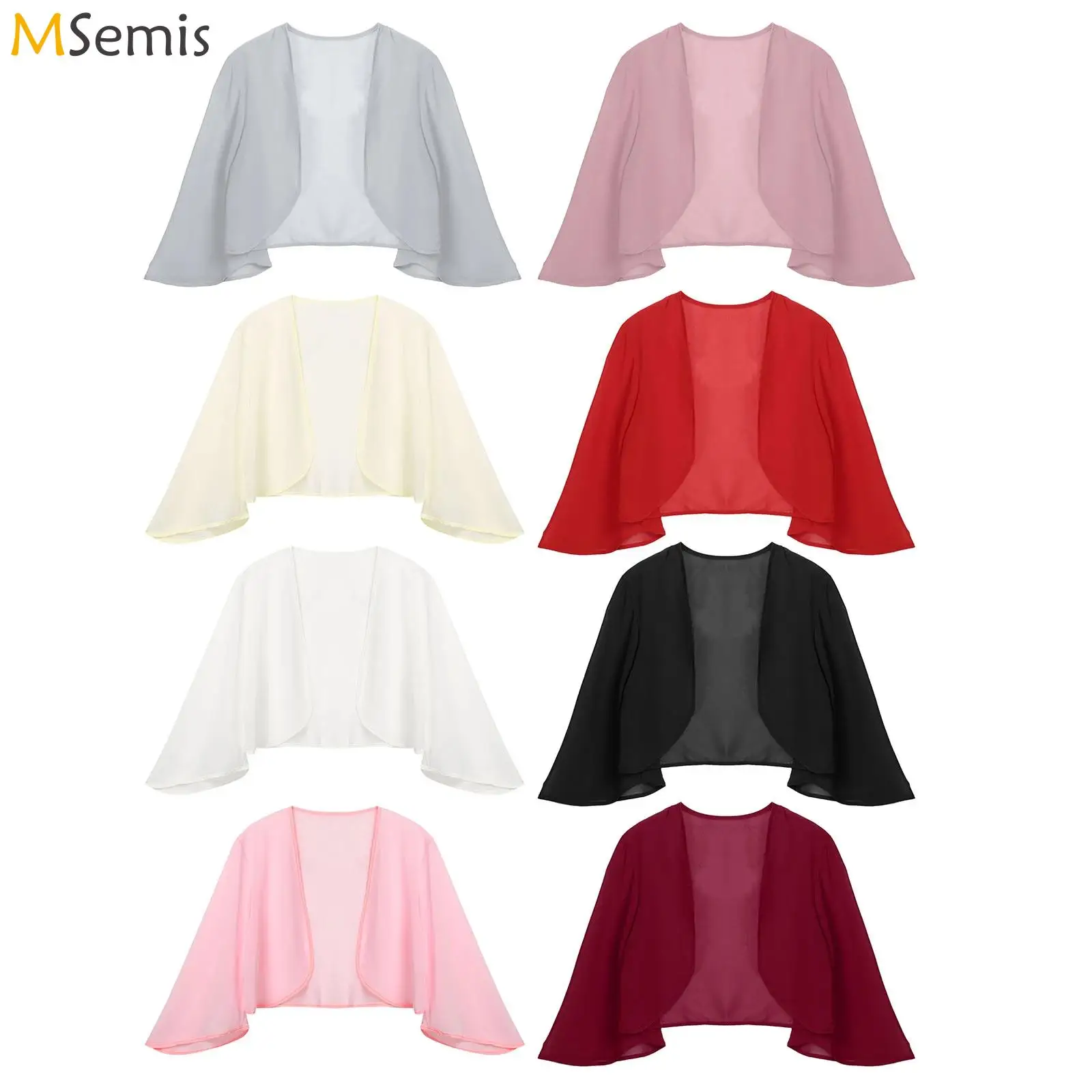 Damski szyfonowy kardigan z rękawami 3/4 Bolero kurtka letnia elegancka wesele suknia ślubna Cover Up okłady szale wzruszając ramionami