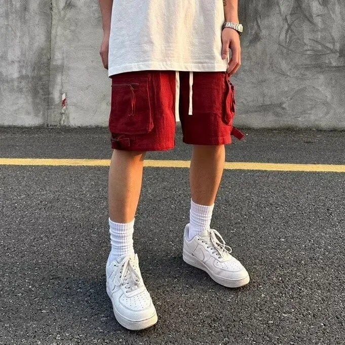 

Summer Large Size 250 Pou Hong Kong Sle Retro Japanese Workwear orts Men 2024 Five-Quarter Pants Extra Wide Leg Pants