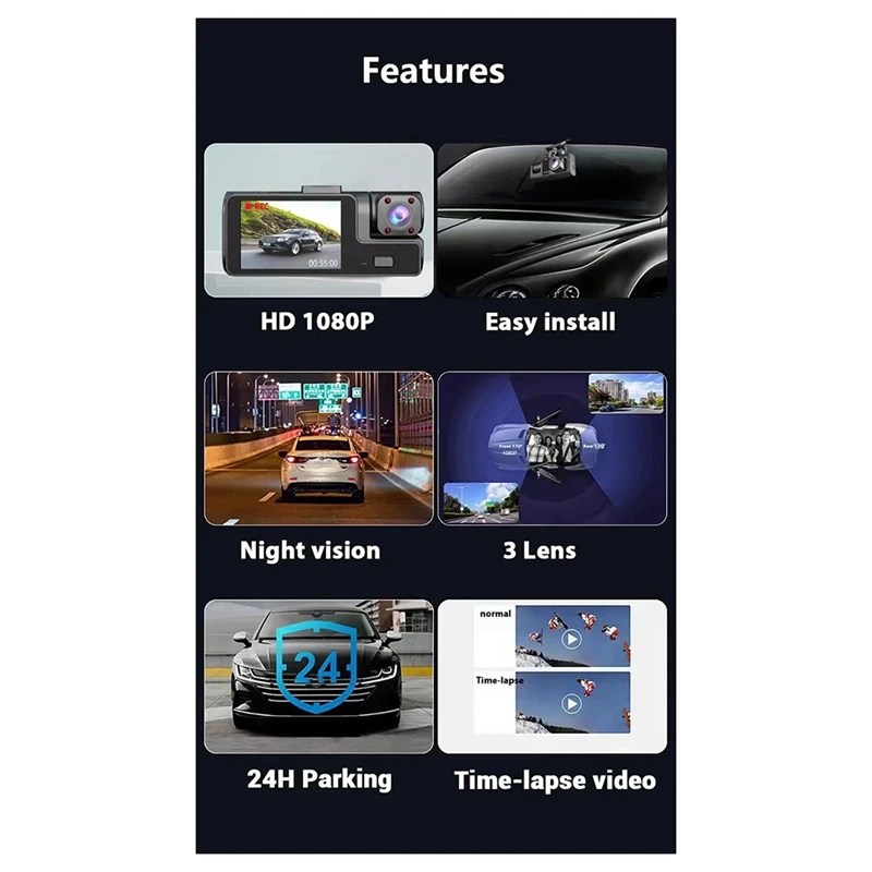 Rijden Recorder HD 1080P 2 Inch Scherm 3-weg Met Wifi 3 Lens Parkeerbewaking Met Nachtzicht Auto DVR Recorder Duurzaam