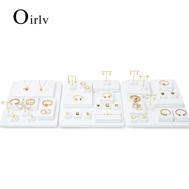 Oirlv White Jewelry Display Set Props with Metal Jewelry Display Rack for Necklace Earrings Bangle Ring Fashion Shops Props