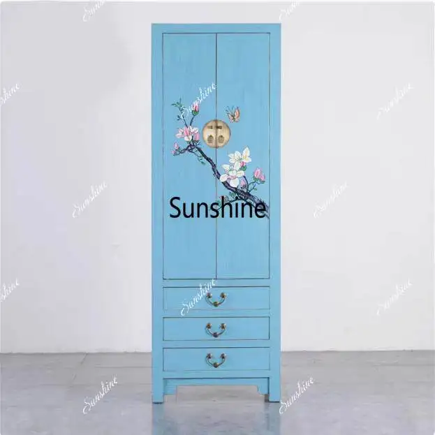 

New Chinese solid wood antique painted flower and bird storage bedroom cabinet