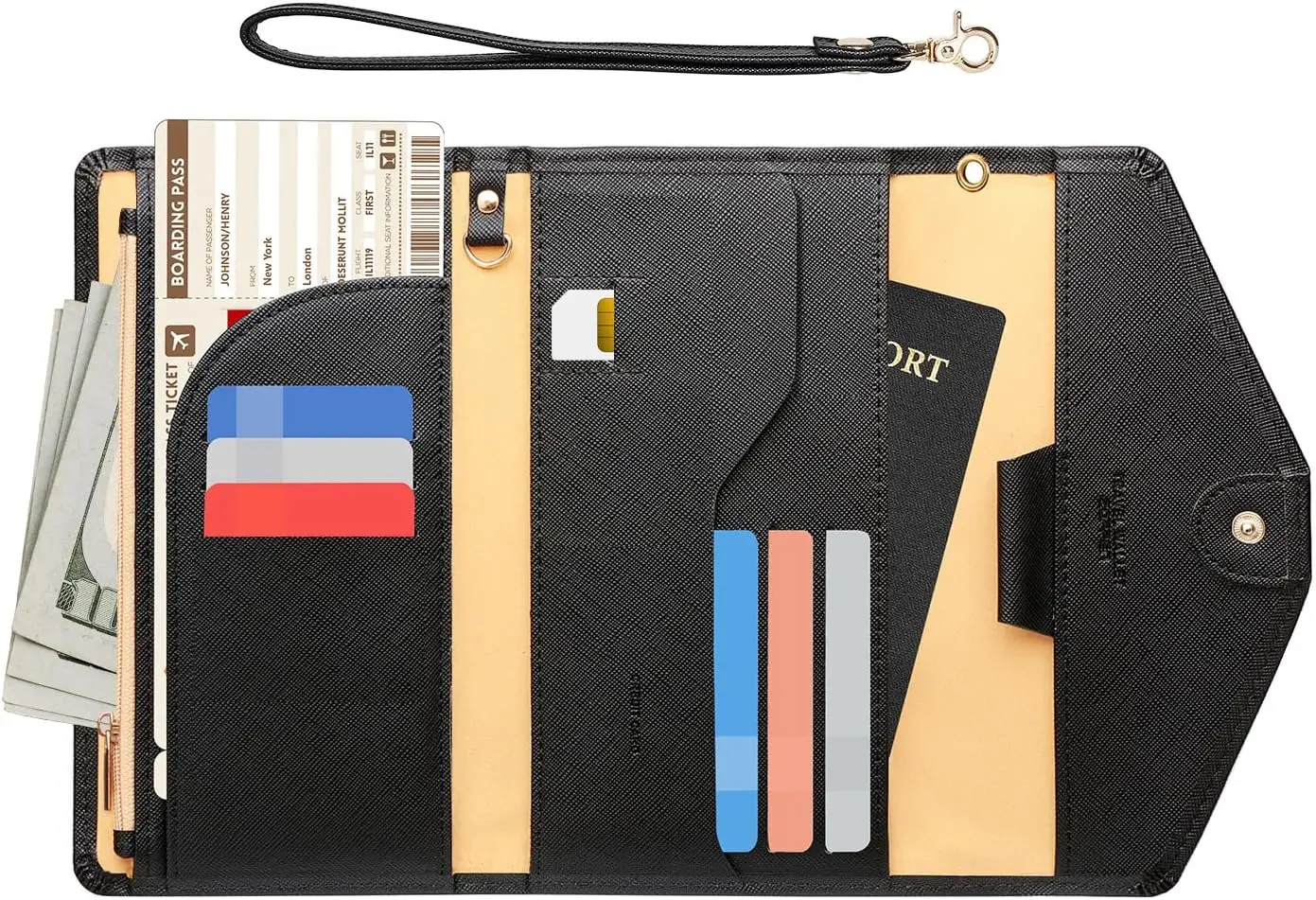 

Держатель для паспорта с защитой от RFID для женщин с ремешком на запястье, дорожный кошелек-органайзер для документов