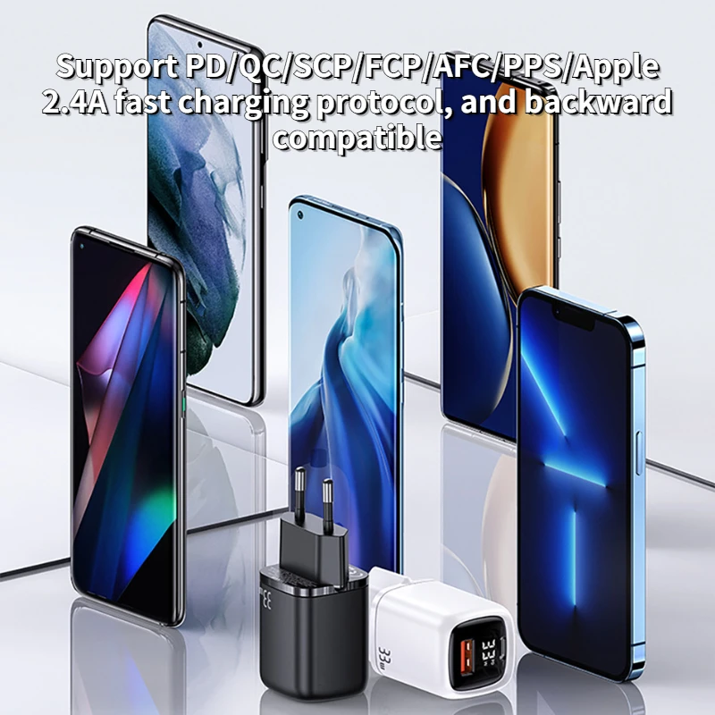 Jors pd 33w carregador rápido tipo de carga rápida c usb a para iphone 13 12 11 pro max mini xiaomi usb c macbook display digital samsung