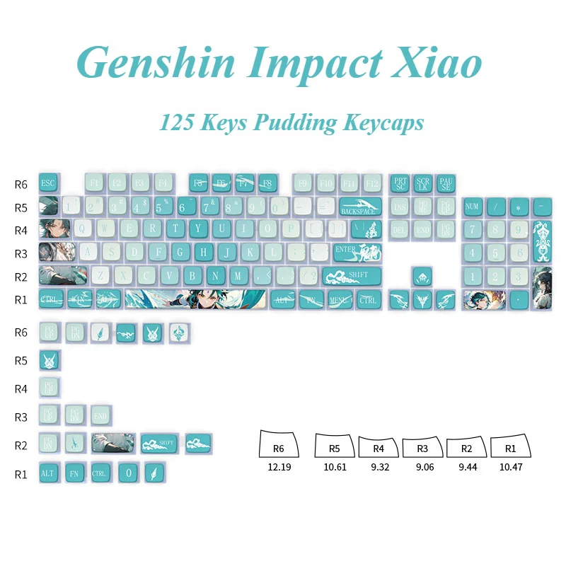 Genshin Impact Keycaps 125Keys Game Characters Xiao Beelzebul Nahida Hu Tao Transparent Pudding Key Caps for Mechanical Keyboard