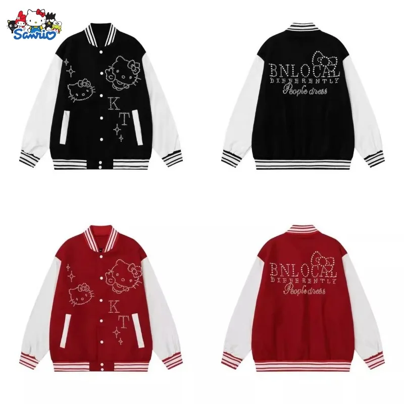 

Sanrio Hello Kitty Cartoon Embroidery Baseball Uniform Retro Jacket American Pearl Fashion Jacket Autumn and Winter Versatile