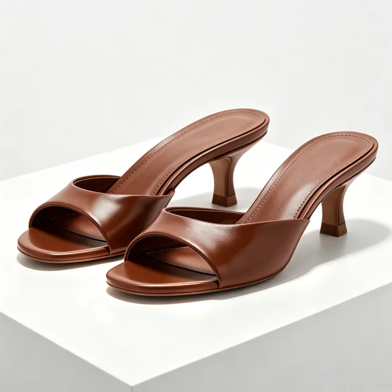 Sexy Peep Toe Thin High-Heel Slippers for Ladies Summer Elegant Women's Shoes Concise Round Toe 5cm Mid-Heel Women's Sandals