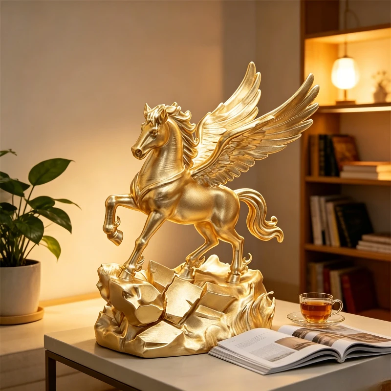 Geflügeltes Pferd Relief-Skulptur, 3D-Gedruckte Feng-Shui-Dekoration, Ohne Stromversorgung, für Innen- und Außenbereich, Zuhause, Büro, Bar, Reichtums-Dekoration, Tisch- und Wandkunst