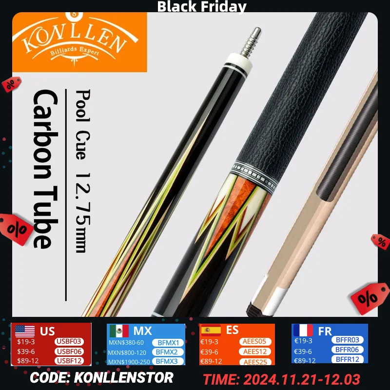 KONLLEN Pool Cue Stick NTZ with Low Deflection  Real Wood Inlay Handle Containing Carbon Tube Technology Shaft for Billiard Cue