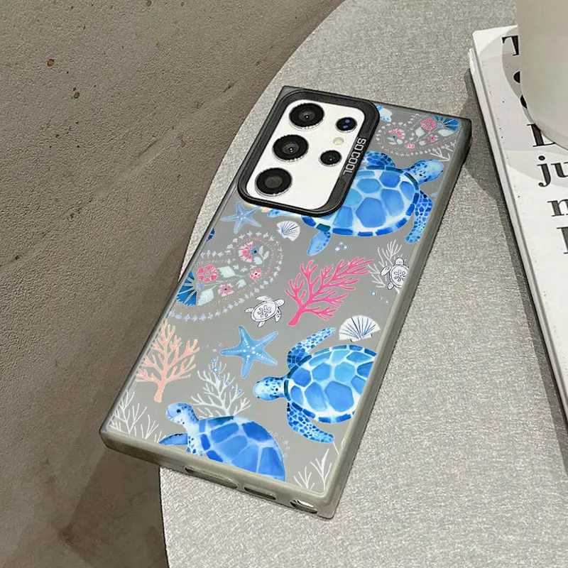 Blue turtle Phone Case For Samsung S26 S25 S24 A57 A56 A37 A36 A17 A16 A07 A06 Ultra Plus Laser PC+TPU Cases Cover-H996P2