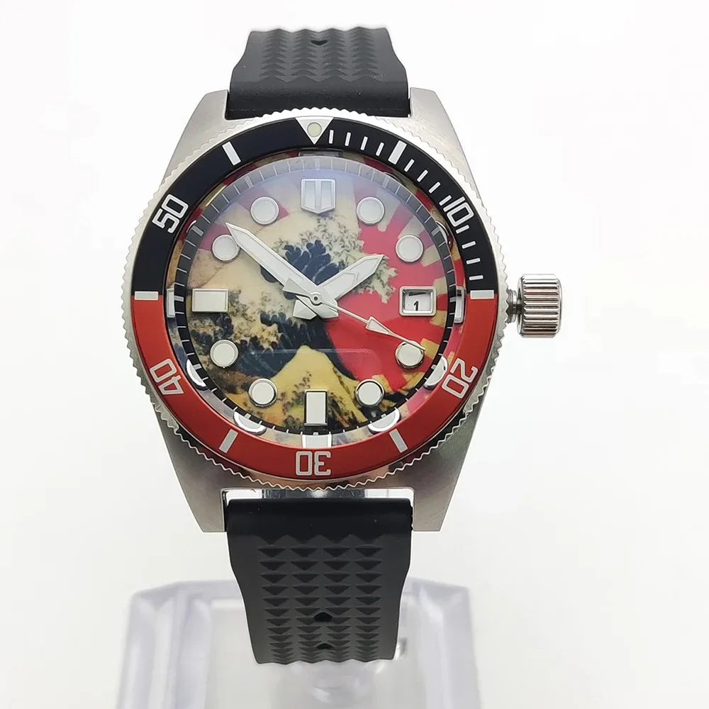 

40mm Sapphire Automatic Mechanical Brushed Waterproof Stainless Steel Case Black Rubber Strap Men's Watch