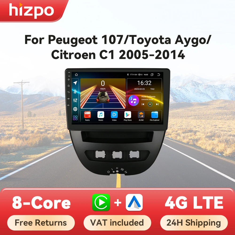 Hizpo Smart Car Systems Radio For Peugeot 107 Toyota Aygo Citroen C1 2005 - 2014 Wireless CarPlay Android Auto No 2 din 2din DVD