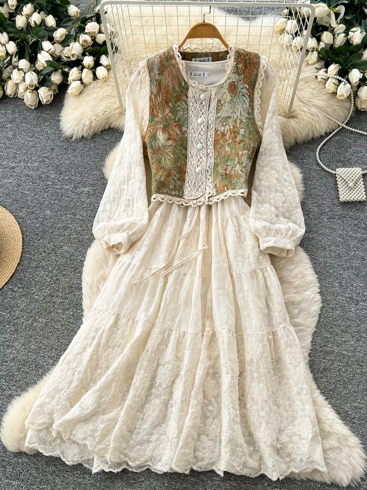 

Ele Spring Autumn Women's Vest Dr Set Slimming Two-Piece Suite Soft Sle Floral Embroidery Faionable Casual Workwear