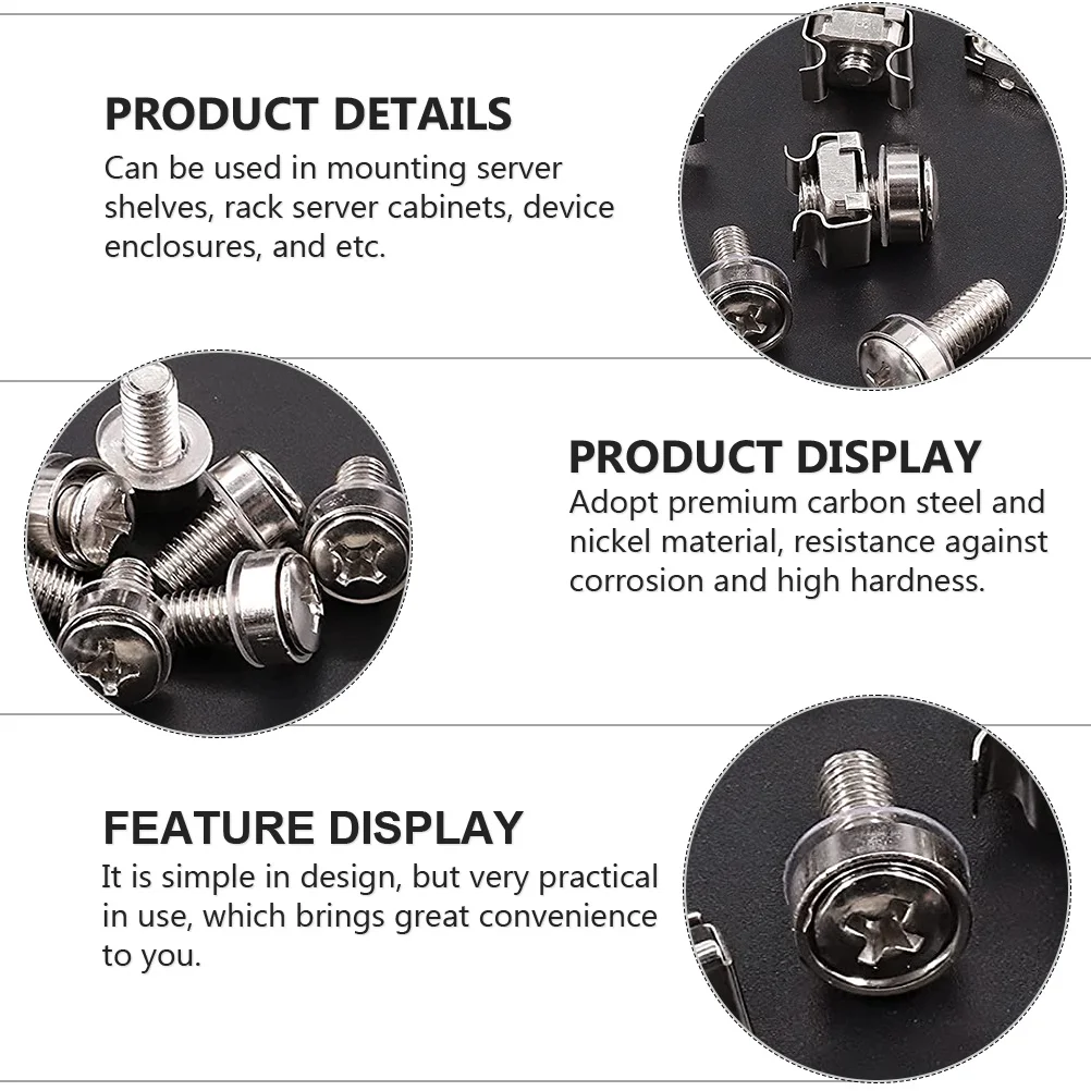 

1Set Durable Rack Mount Cage Nuts and Screws Easy to Use for Server Shelves Cabinets Device Enclosures Cage Nuts
