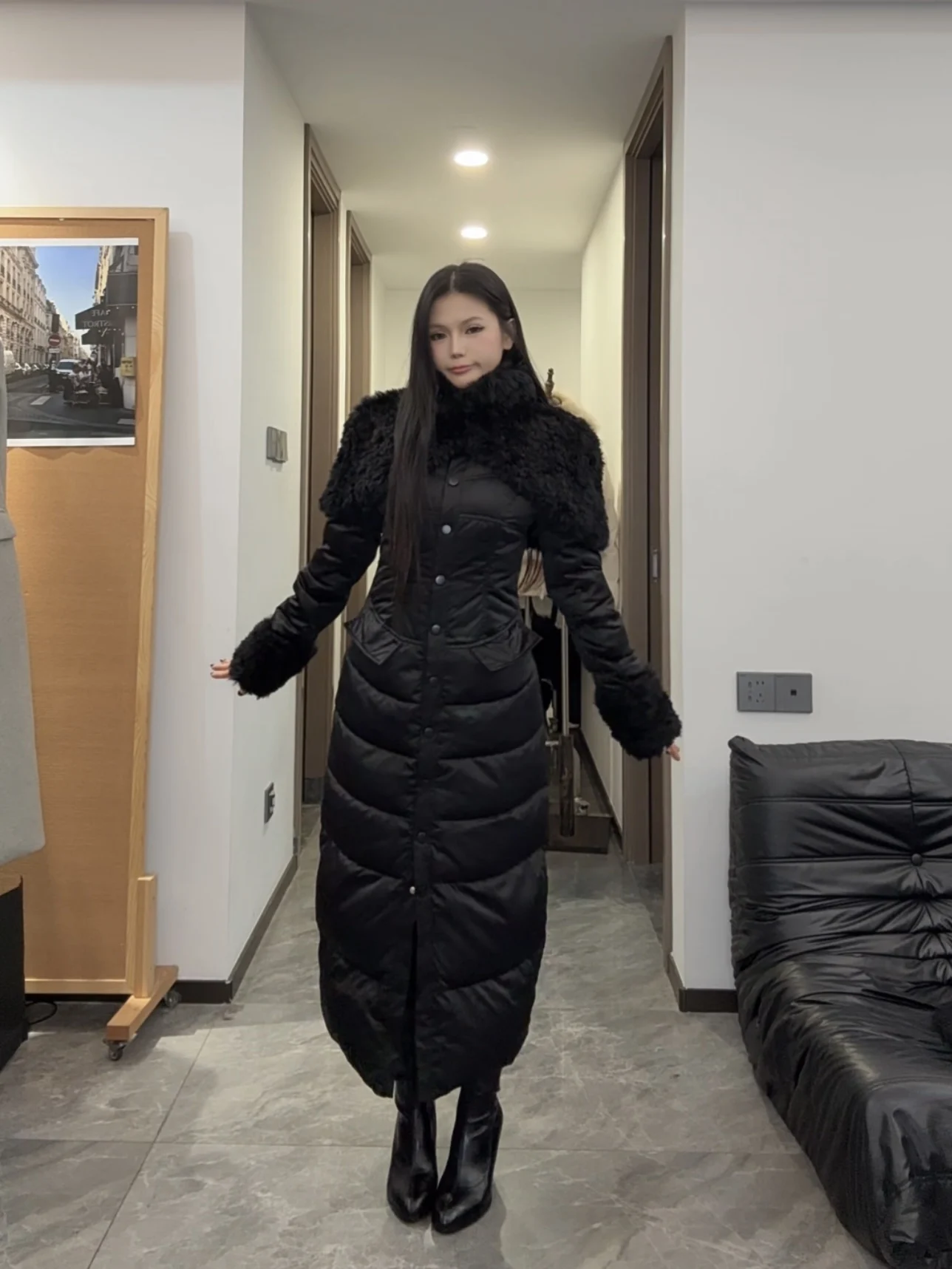 

Новая женская повседневная теплая куртка-пуховик с длинным рукавом, приталенная, с комбинированными вставками, белая, из натурального пуха