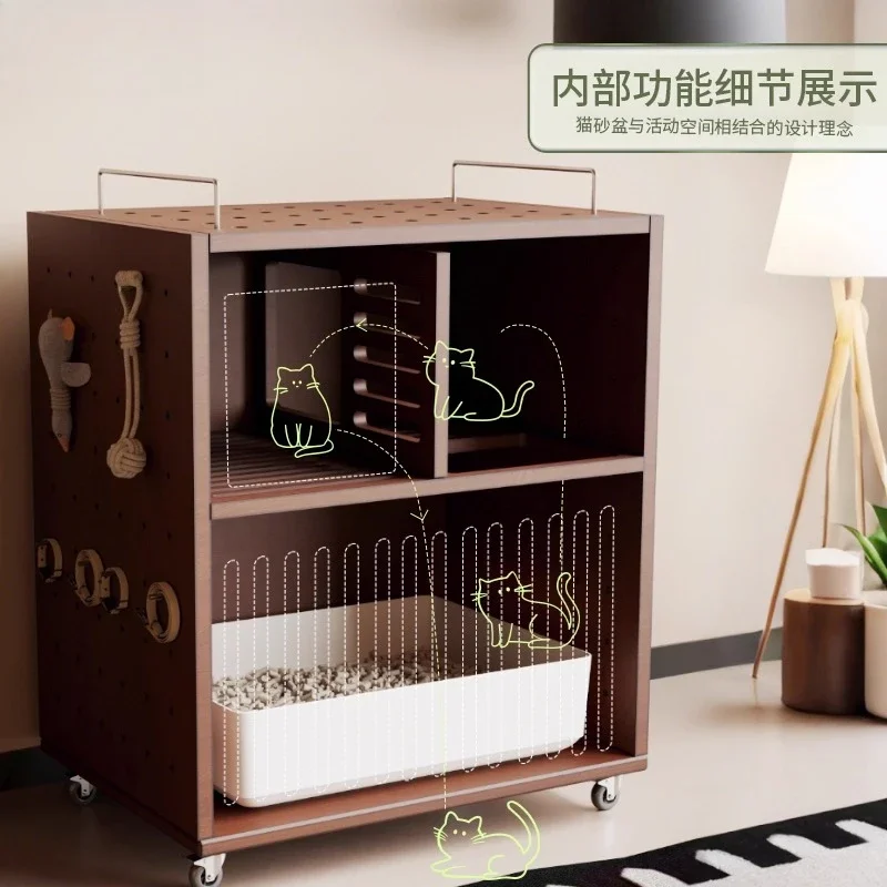 Cat litter cabinet double-layer belt-proof litter cat litter box large splash-proof semi-closed black walnut