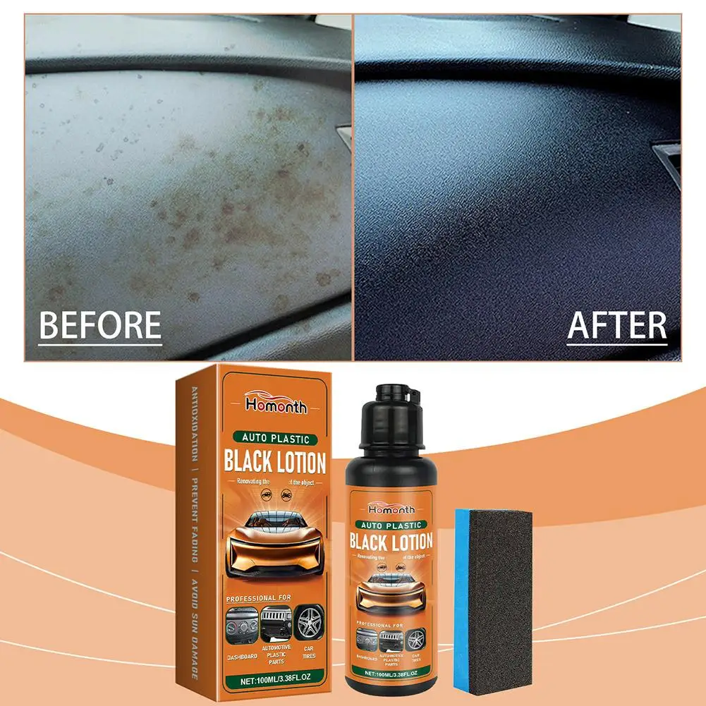 Car Plastic Restorer Black Lotion Automotive Interior Plastic Polish Coating Agent Restore Faded Dashboard Trim Shine with Spong