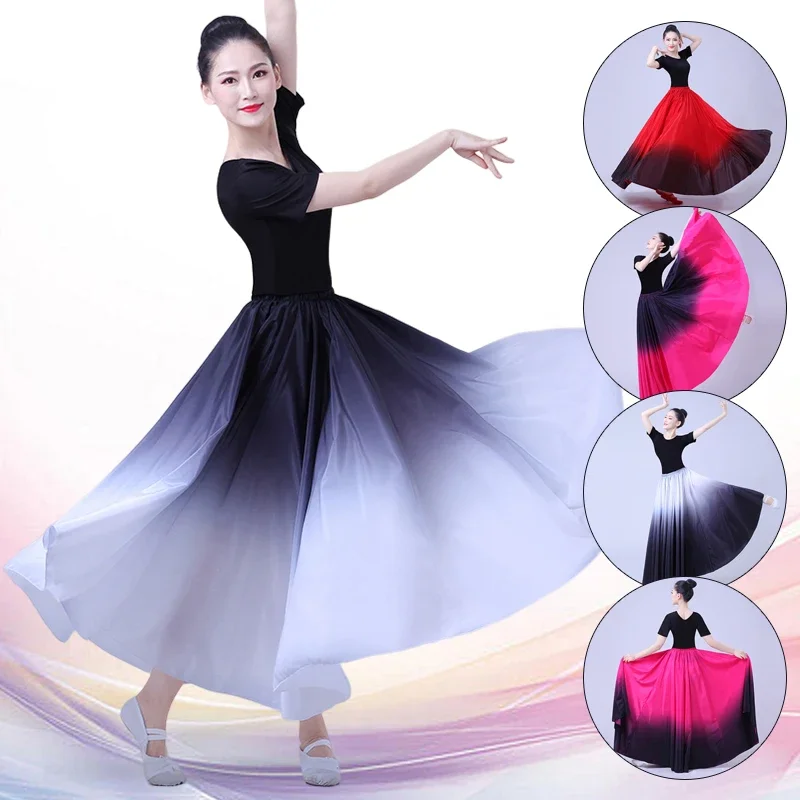 2 Tone Gradient Big Hem Skirt Spain Flamenco Dance Dress Women Stage Performance Dancing Costume Long Midi Skirt Female Vestido