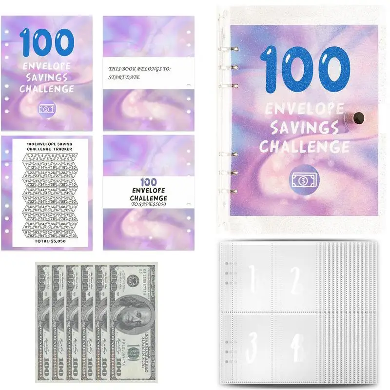 100 Savings Challenge Binder Money Saving Envelopes for Cash Challenge 100 Envelopes Money Organizer System Easy Way to save