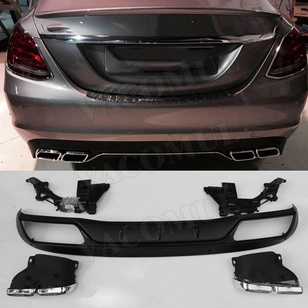 

VACOMUL PP Rear Diffuser with Exhaust Tips 4 Outlet for C Class Benz W205 4 Door Change to C63 AMG look C63 Only Standard Bumper