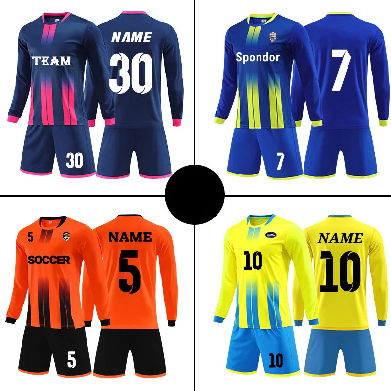 Men\'s Survetement Football Kit Shorts Children Full Sleeve Soccer Jersey Suit Football Kits Futbol Training Uniform Sets Custom