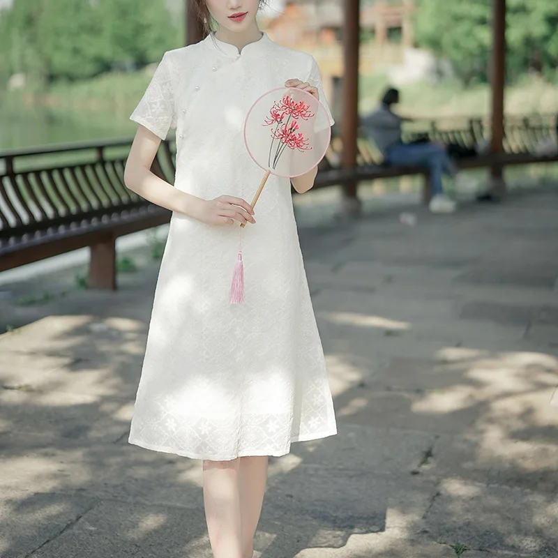 

2024 Women's Clothing Chiffon embroidered improved cheongsam dress Spring Summer New 0427