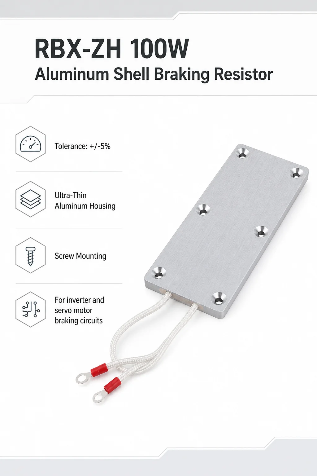 1PCS RBX-ZH 100W Ultra-Thin Aluminum Shell Braking Resistor 10 15 20 25 30 48 50 100 Ohm for Inverter Servo Motor