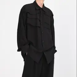 Autumn Yamamoto Yoshi Wind Niche Design Men Black Long-Sleeved Shirt Art High-Grade Top Hair Stylist Singer Coats Costumes