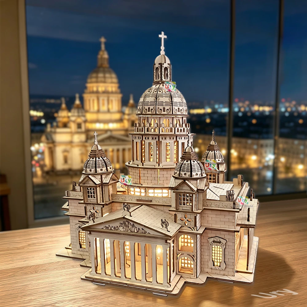 3D Wooden Puzzle Royal Castle Isaac's Cathedral in Russia Model With LED Light Assembly Kits For Adult DIY Decoration for Gifts
