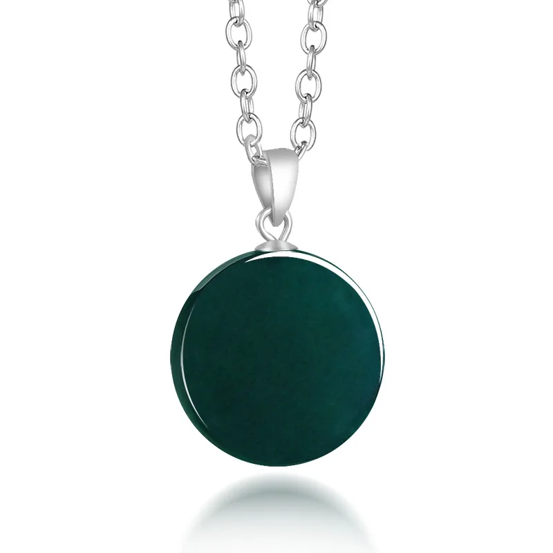 

Natural A-grade Jadeite Deep Blue Water Small round Disc Pendant Women's Necklace S925 Silver-Inlaid Ice Jade Simple Design