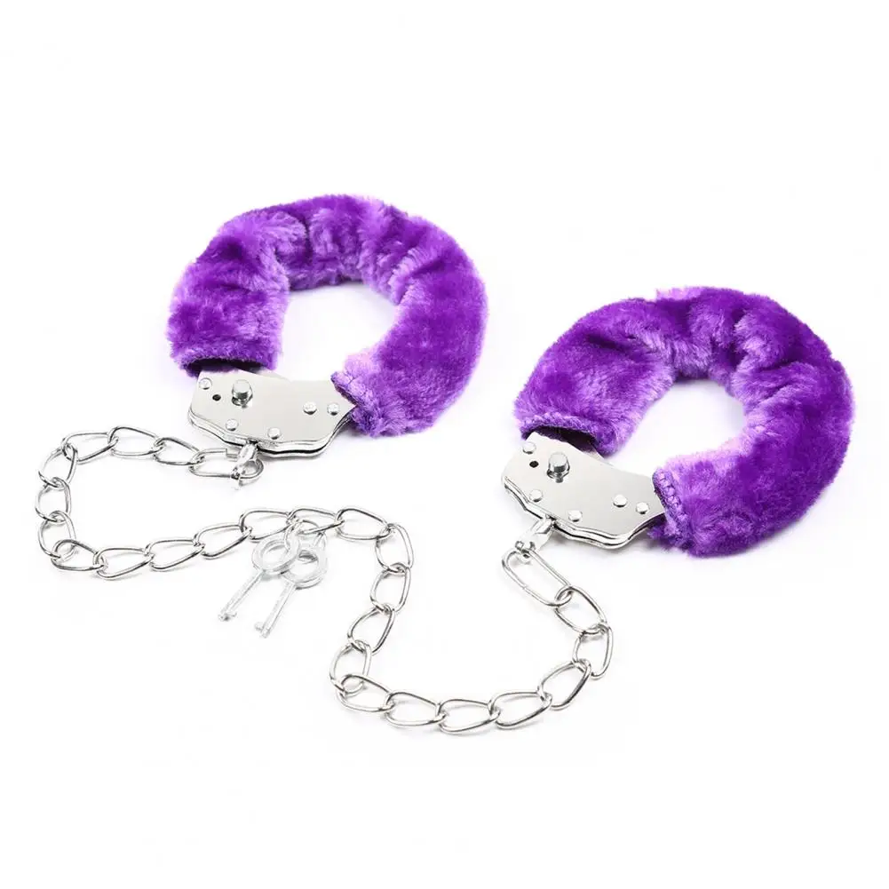 Cosplay Accessories Double Lock Manacle Soft Faux Fur Bracelet Stainless Wrist Ankle O Ring Heavy Duty Hand Cuffs Adult for Cops