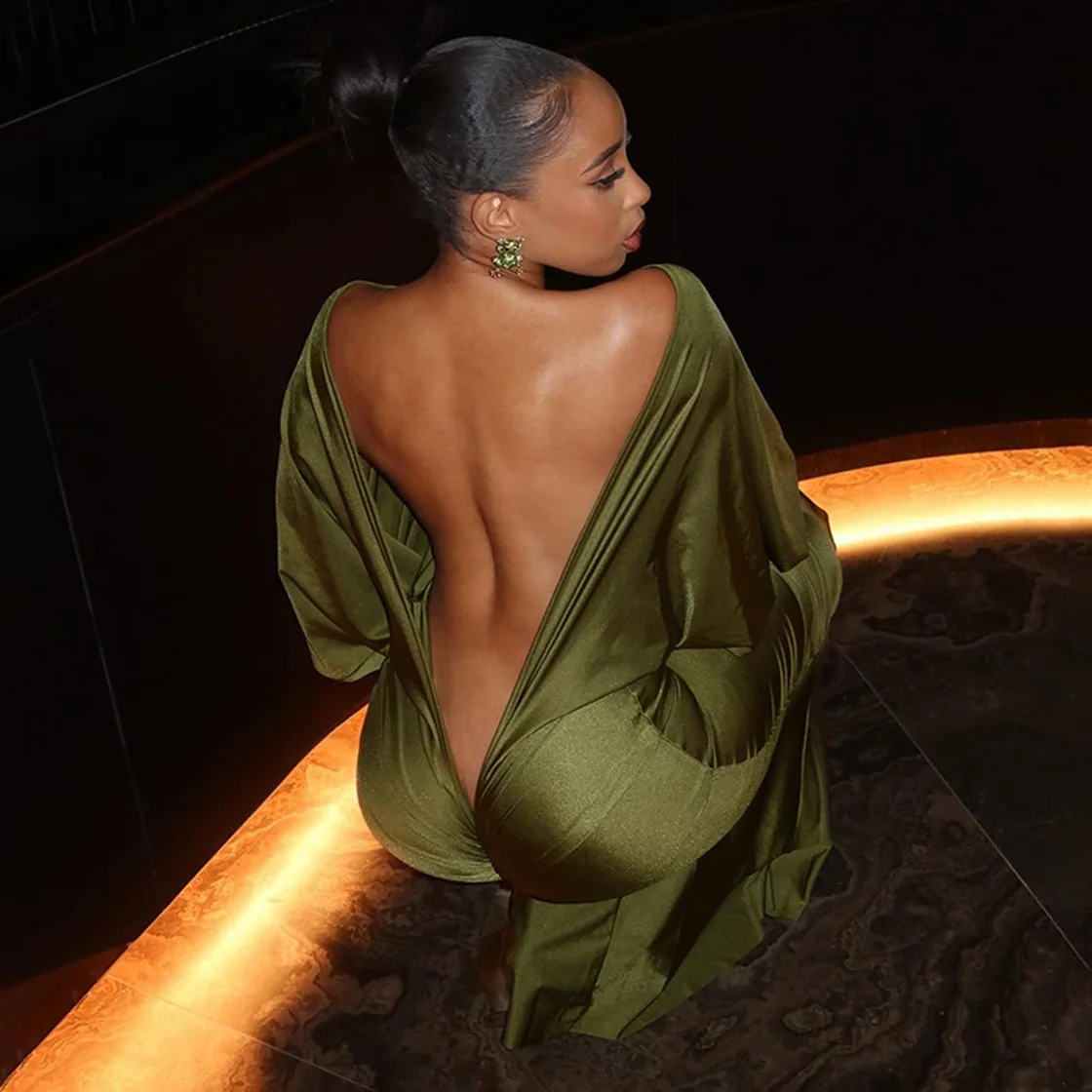 

Backless Pleated Maxi Dress Evening Club Wear Dresses 2025 Women Fall Winter Clothes Luxury Outfits Sexy Bodycon Party Dress