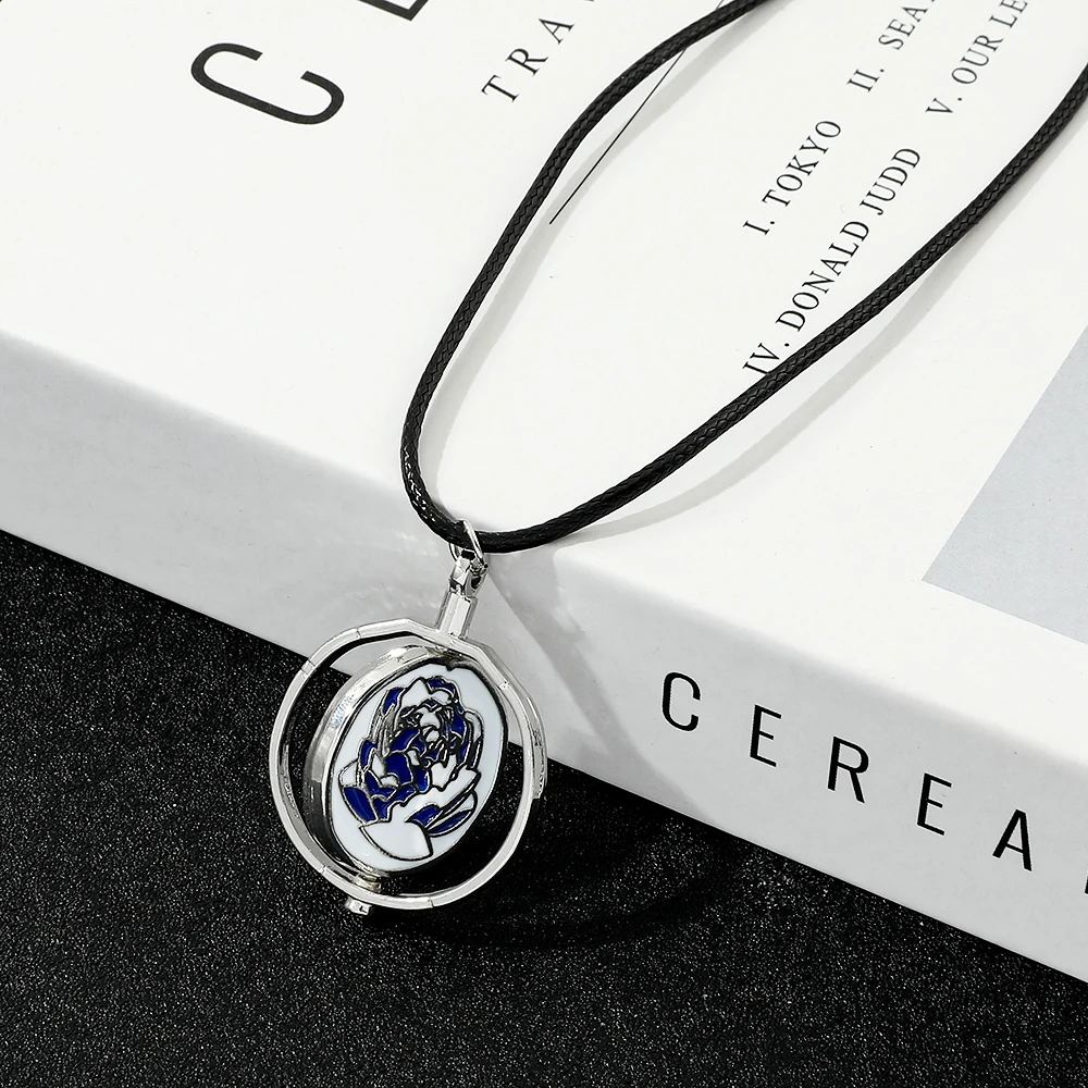 Jinx Blue Rose Rotatable Charm Metal Necklace - Arcane Season 2 & LOL Game Inspired Pendant Jewelry for Cosplay Accessories view 5
