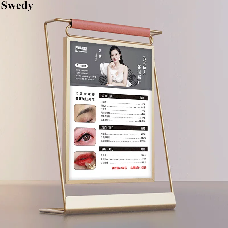 

8 Inch 225x175mm Metal Beauty Salon Skin Price List Label Card Holder Wedding Photo Frame Acrylic Menu Sign Holder Display Stand