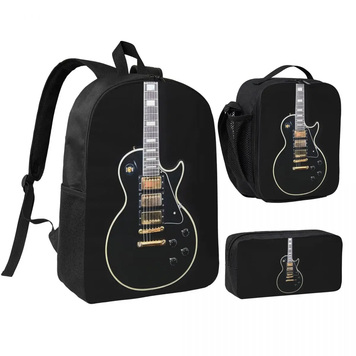 Mochila Gibson Custom Shop 1958 Les Paul de 1995 para niños y niñas, mochila escolar, bolsos de hombro, 3 piezas, bolsa térmica para el almuerzo, estuche para lápices