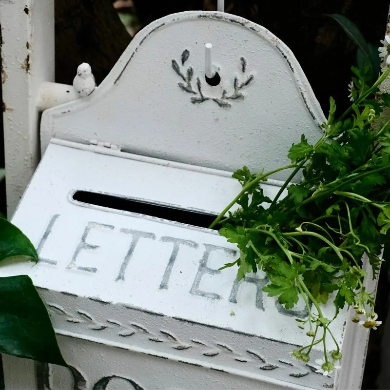 White wrought iron mailbox mailbox pendant wall decoration country storage box home decoration garden grocery storage
