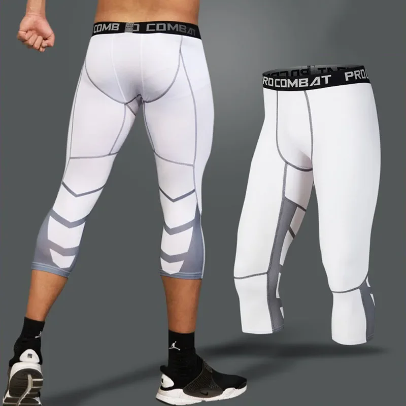 Ginásio masculino correndo calças cortadas, joggings, elásticos, sweatpant de compressão, futebol, basquete, corridas, treino, leggings masculinos