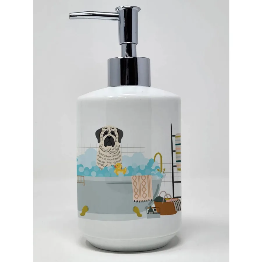 

White Mastiff Brindle in Bathtub Ceramic Soap Dispenser Hand Soap Dispenser Pump Bottles for Bathroom Kitchen Empty Refillable