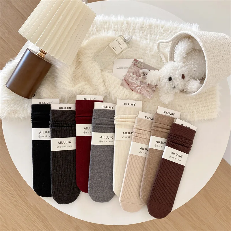 8 pairs of women's autumn winter warm anti slip sweat absorbing mid tube socks solid color simple comfortable casual socks