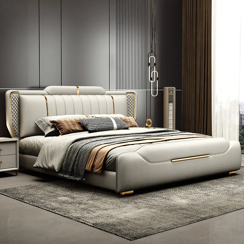 Modern King-Size Bedroom Furniture Set Direct Factory Sales Soft Upholstered Bed Wooden Frame No-Wash Design